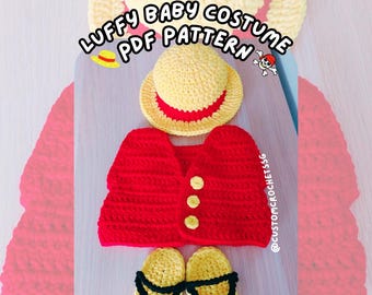 Luffy Baby Costume Pattern | Hat, Vest & Slippers | Crochet | Baby shower | Photography |  Newborn Photoshoot | Birthday | Present | Gift