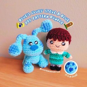 Blue&#39;s Clues&#39; Steve & Blue Pattern Bundle | Crochet | Steve Burns | Mental health | Dog | Amigurumi | Toy | Puppy | Paw print | Encourage