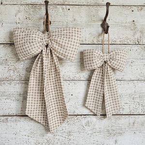 Bow | Fabric Handmade Bows | Buffalo Check Gingham Bow | Cream Bow | Home Decorative Hanging Bow