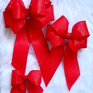 Bow | Fabric Gift Ribbon Handmade Bows | Red Floral Embossed Bow | Home Decorative | Bow