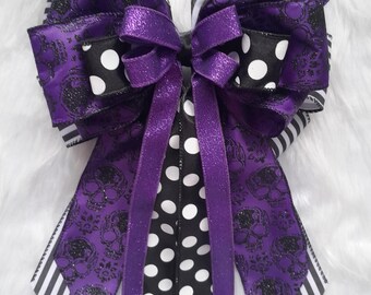 Halloween Skull Bow - Wreath Bow - Lantern Bow - Bow Decoration - Purple And Black