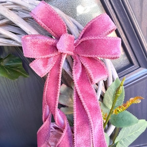 Pink Velvet Ribbon Bow - Wreath Bow - Lantern Bow - Gift Bow -Home Decoration Bow - Fabric Bow - Handmade Velvet Wired Bow