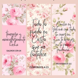 Marcapáginas De La Biblia Cristiana Imprimible Digital, Escritura Floral Rosa, Regalos De Mujer, Marcadores de La Biblia Rosas