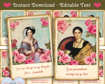 Ladies tags - pretty roses and women printable gift tags you can add a personalized message - INSTANT DOWNLOAD #P-129-A - with editable text