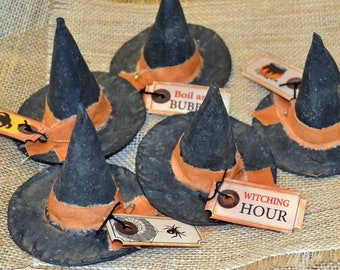 Primitive Witch Hat Pattern / Halloween bowl fillers sewing pattern / Autumn shelf sitter decor / Witch hats & tags / instant download MK-8