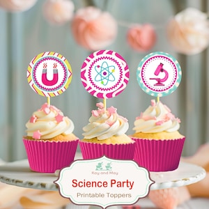 Science Party-cupcaketoppers en wrappers: afdrukbare verjaardag gekke wetenschapper (digitale download)
