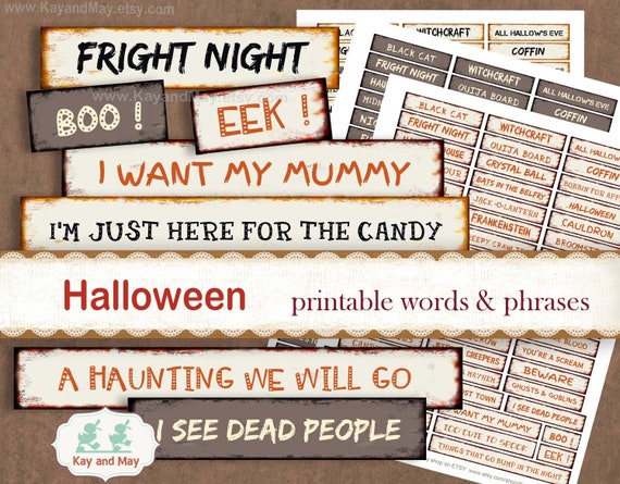 HALLOWEEN printable words & phrases, Halloween junk journal words, card making, paper craft embellishments, digital instant download KM-60 Il_570xn