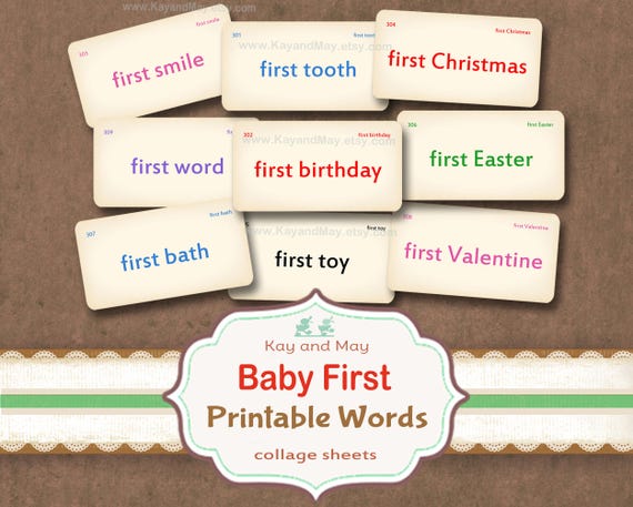 Baby's First words Vocabulary Cards printable journal scrapbook tags Christmas Easter first tooth first bath first toy (digital Download)