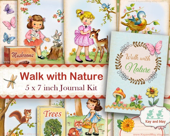 NATURE junk journal kit, woodland journal pages, botany junk journal kit, nature journal pages, digital printable, instant download KM-79 Il_570xn