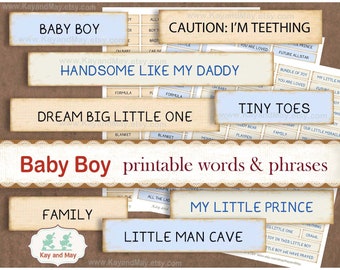 BABY BOY journal words, printable words and phrases, baby boy printable word embellishments for paper crafts, instant download KM-49