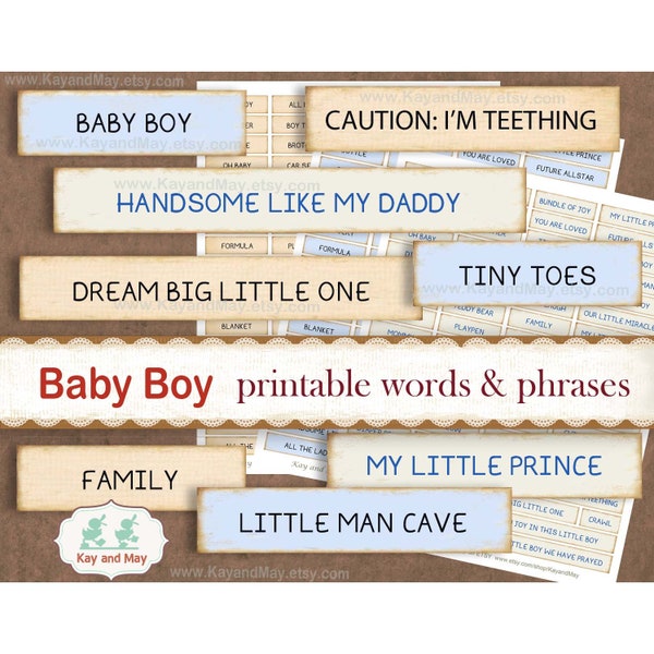 BABY BOY journal words, printable words and phrases, baby boy printable word embellishments for paper crafts, instant download KM-49