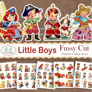 KLEINE JUNGS druckbare pingelige Schnittbilder, Cowboys, Feuerwehrmänner, Astronauten, Piraten, Junk Journal, KayandMay, sofortiger digitaler Download KM-97