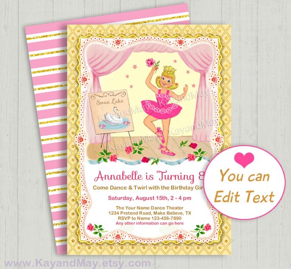 Ballet invitation - Ballet Birthday - Ballerina invitation - Dance party invitation - Ballet party INSTANT DOWNLOAD P-103 with editable text Il_570xn