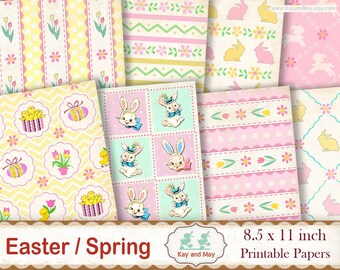 EASTER SPRING digital paper pack, decorative printable papers, retro craft papers, junk journal pages, KayandMay, instant download KM-100