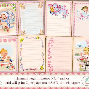 BABY junk journal kit, retro baby girl journal pages, vintage printable ephemera, letters to baby journal, instant download KM-40 image 2