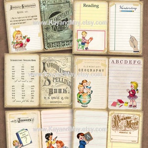 VINTAGE SCHOOL junk journal pages, vintage school book pages, antique school book printable pages, KayandMay digital download KM-131 image 2