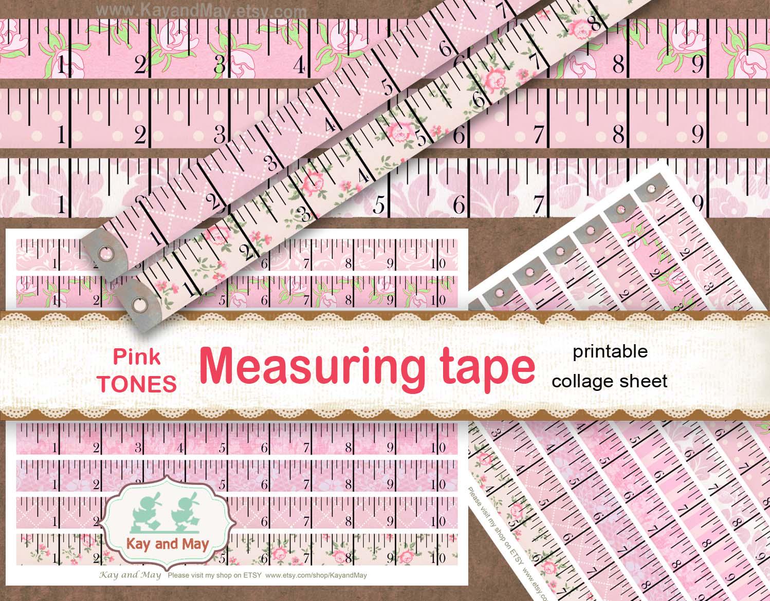 Pink Ruler Print Paper Pink Measuring Tape Collage Sheet: Printable Sewing Rulers (digital ...