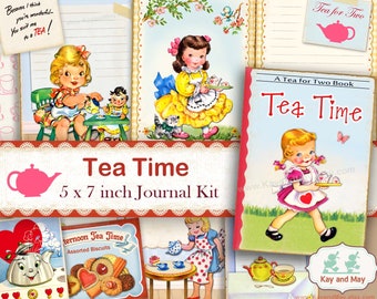 TEA junk journal kit, tea journal pages, cute tea journal, tea ephemera, tea tags, printable tea cards, KayandMay digital download KM-134