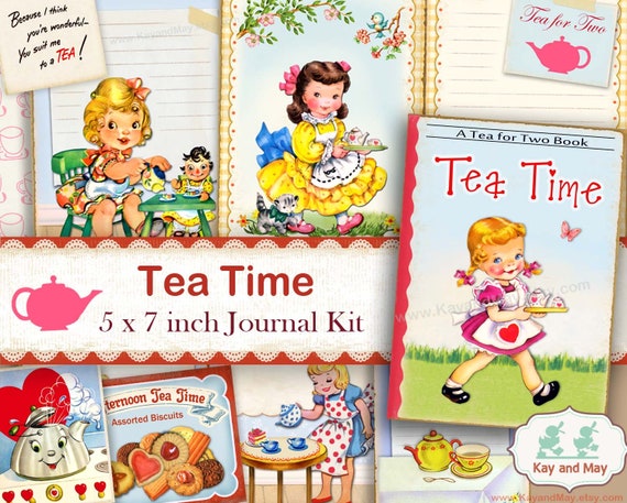 TEA junk journal kit, tea journal pages, cute tea journal, tea ephemera, tea tags, printable tea cards, KayandMay digital download KM-134 Il_570xn