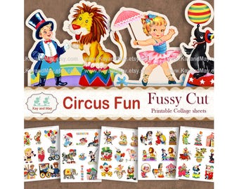 Circus Fussy Cut Images: clowns, leeuwen, carrouselpaard (digitale download)