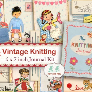 Strick-Junk-Tagebuch-Set – Vintage-Strick- und Häkeltagebuchseiten – Buchtagebuch – digital druckbare Ephemera als PDF – sofortiger Download KM-43