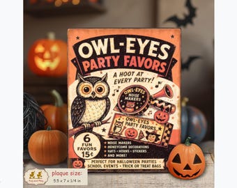 Halloween Party Favors Advertisement Sign retro vintage style shelf sitter Owl decor plaque PL-146