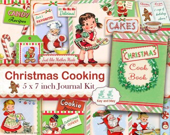 CHRISTMAS COOKING junk journal kit - printable Christmas journal pages - Holiday cook book recipe book - baking - instant download KM-29