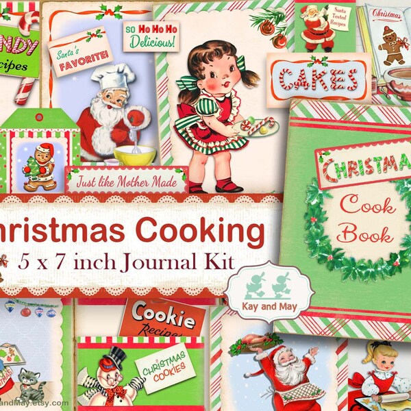 CHRISTMAS COOKING junk journal kit - printable Christmas journal pages - Holiday cook book recipe book - baking - instant download KM-29