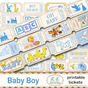 BABY BOY Tickets, druckbare Collage Blatt Vintage Retro Baby Boy Thema Journal Verzierungen, sofortiger Download KM-72