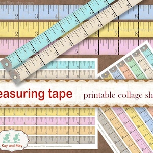Vintage Tape Measure Printable Measuring Tape retro paper crafting  scrapbooking 100 inch digital download instant digital sheet - 001534