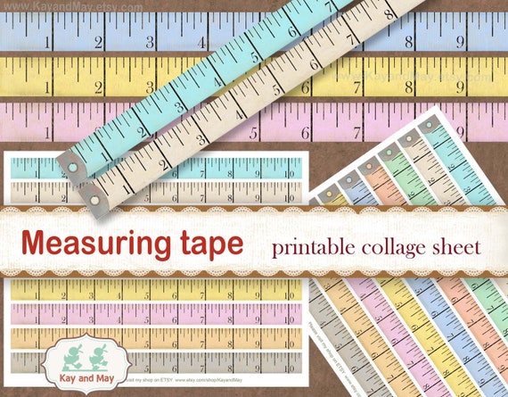 measuring tape printable collage sheet vintage sewing theme etsy