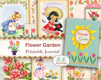 Flower Garden Journal Kit: Retro Printable Ephemera (Digital Download)