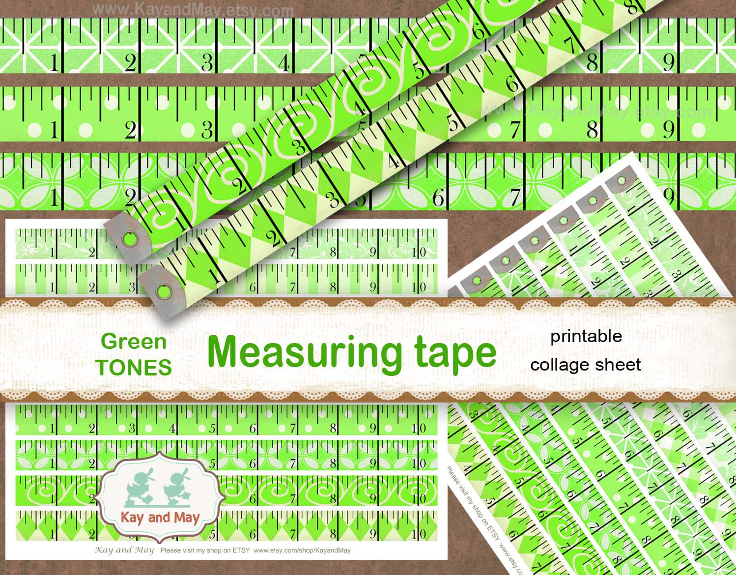 Green Measuring Tape Collage Sheet: Printable Ruler Designs (PDF ...
