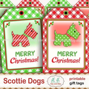 CHRISTMAS SCOTTIE DOG printable  gift tags / cute Christmas Scottish Terrier dogs / Scotty dog Christmas tags digital instant download km-30