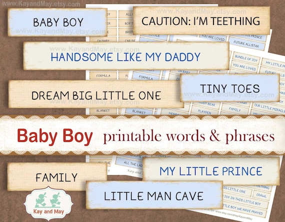 BABY BOY journal words, printable words and phrases, baby boy printable word embellishments for paper crafts, instant download KM-49 Il_570xn