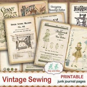 SEWING junk journal pages, vintage sewing pages, antique sewing pages, sewing journal pages, paper craft, KayandMay digital download KM-129