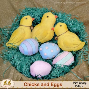 Primitive Chicks & Eggs sewing pattern / Easter chicks bowl filler EPattern / Summer Spring shelf sitter decor / instant download # MK-11