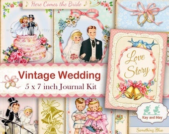 WEDDING junk journal kit, printable wedding journal, DIY memory book, wedding scrapbook, bridal book, keepsake book, instant download KM-85