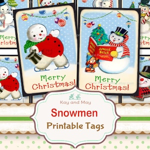 retro Geschenkanhänger Weihnachten SCHNEEMÄNNER Winter Wonderland Karten (digitaler Download KM-26)