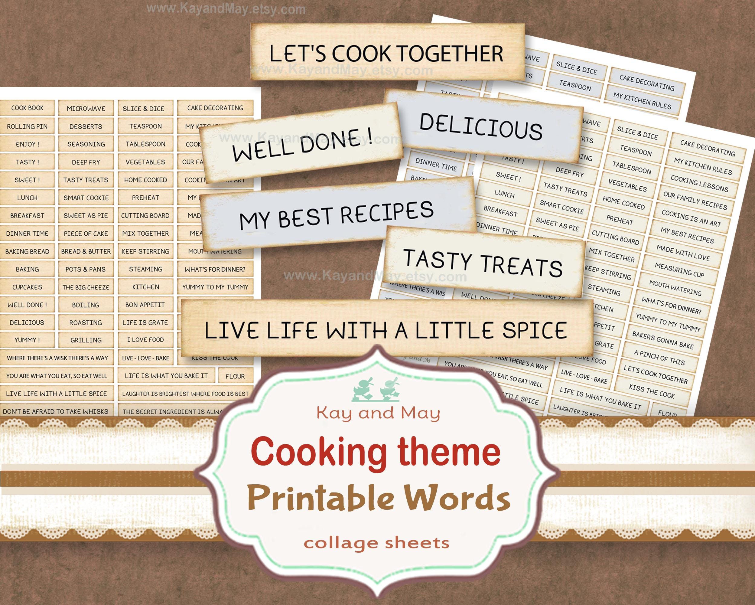 Cooking Junk Journal Printable Words, Baking Recipe Food Scrapbook ...