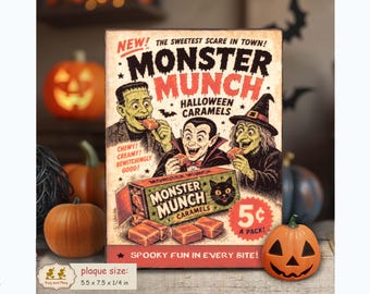 Halloween monster candy retro vintage style advertisement sign for shelf sitter decoration PL-145