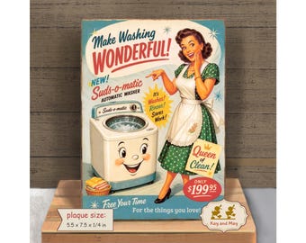 Vintage style advertisement sign for washing machine retro housewife home decor shelf sitter PL-138