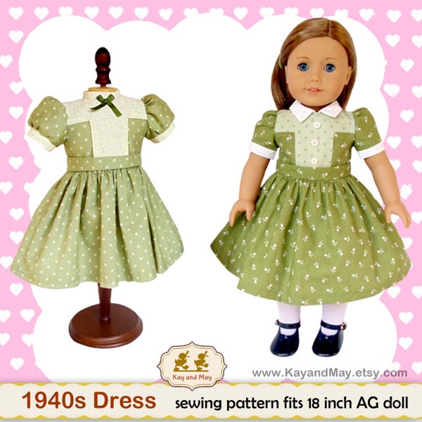 Molly or Emily 1940s style Sewing Pattern / fits 18 inch doll American Girl dolls / doll dress sewing pattern / INSTANT download # FOR-3