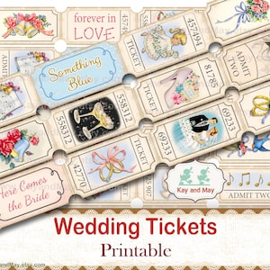 Wedding Tickets vintage retro Printable Journal Embellishments scrapbook ticket strips bride groom (Digital Download KM-86)