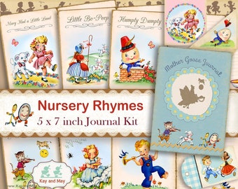 NURSERY RHYMES junk journal kit - vintage rhymes journal pages - printable ephemera - Mother Goose book junk journal  instant download KM-11
