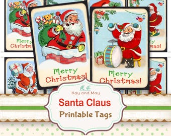 retro CHRISTMAS SANTA gift Tags printable cards (digital download KM-25)