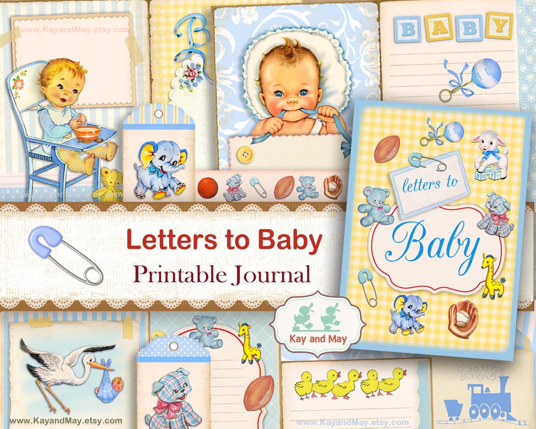 Retro Baby Journal Kit: Letters to Baby Boy, Printable Pages (digital ...