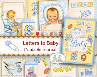 Retro Baby Journal Kit: Letters to Baby Boy, Printable Pages (Digital Download)