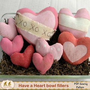 Primitive Hearts sewing pattern / Wedding bowl fillers / Valentine bowl fillers / Love theme decor / heart EPattern / instant download MK-13