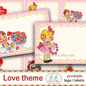 Valentinstag Junk Journal Journal / süße Geschenkanhänger zum Ausdrucken / süßes Geschenkanhänger Valentinstag / alter Papieranhänger / digitaler Download KM-173